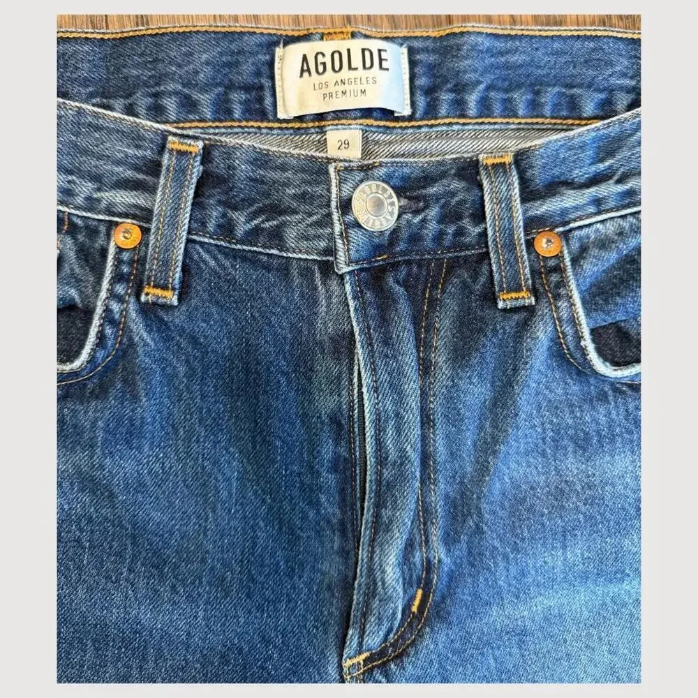 AGOLDE Riley Slim Straight Crop Jeans | Medium Blue Wash | Raw Hem - Picture 3 of 8